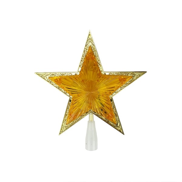 10" Lighted Orange and Gold Crystal Star Christmas Tree Topper .