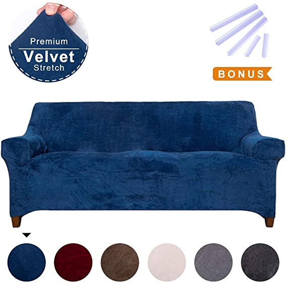 ACOMOPACK Premium Velvet Stretch Sofa Slipcovers, Spandex Navy .