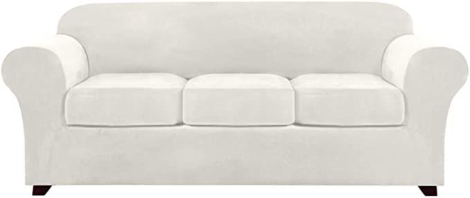 4 Pieces Sofa Covers Stretch Velvet Couch Covers for 3 Cushion .
