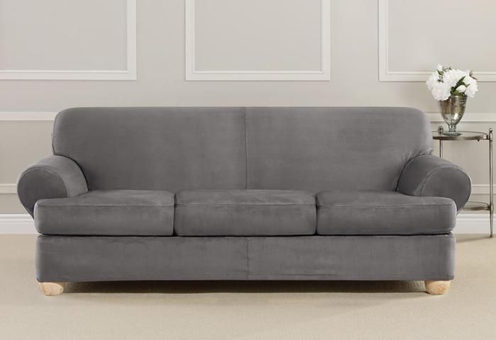 Ultimate Stretch Suede Four Piece Sofa Slipcover | Form-Fitting .