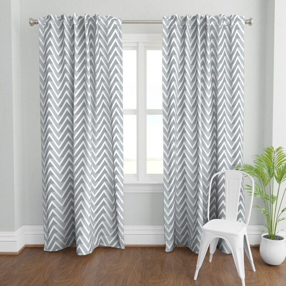 White Grey Chevron Curtain Panel Gray Zig Zag by - Etsy Isra