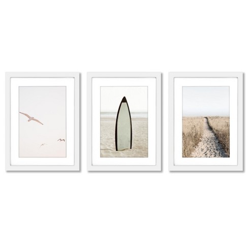 set Of 3) Beach Path By Tanya Shumkina White Matted Framed .