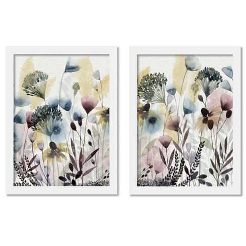 set Of 2) Watercolor Wildflower By World Art Group White Framed .