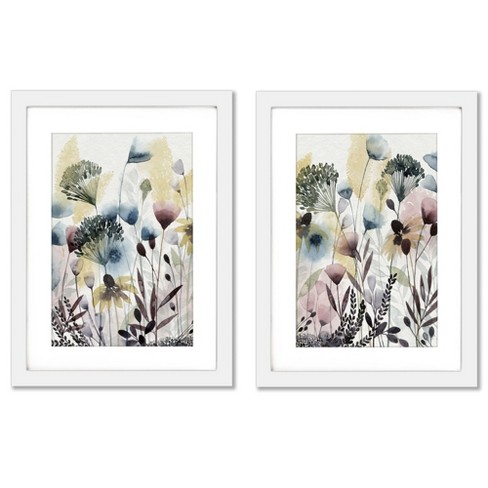 set Of 2) Watercolor Wildflower By World Art Group White Framed .