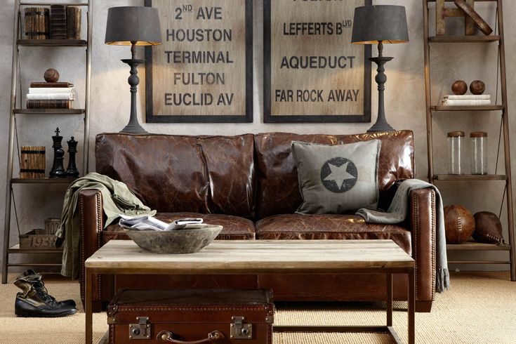 The Life of the Everyday Man | Brown leather sofa, Brown living .