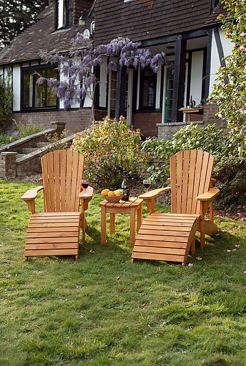 Two Adirondack Chairs with Footrests and Coffee Table | Lordship .