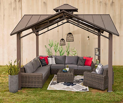 Pembroke All-Weather Wicker Patio Seating & Hard Top Pavilion .
