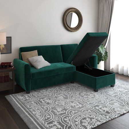 DHP Noah Sectional Sofa Bed with Storage, Twin Bed Frame, Green .
