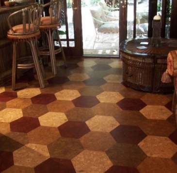 cork flooring in honeycomb/hexagonal tiles. sustainable flooring .