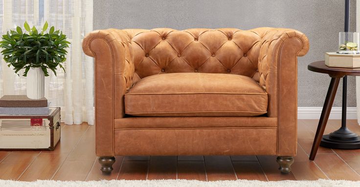 Cognac Tan Lyon Leather Espresso Finish Lounge Chair | Poly & Bark .