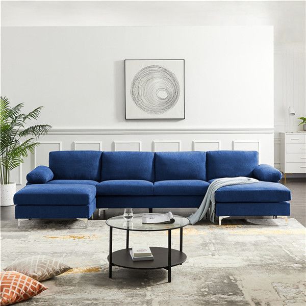 Convertible Sectional Sofa Home LOUNGE Couch Navy Blue Fabric .