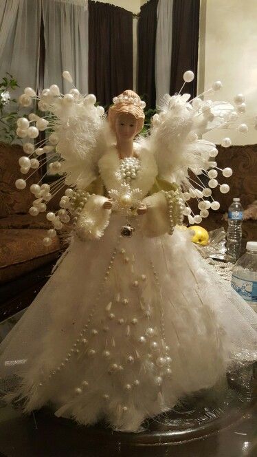 White feather and Pearl Angel Tree Topper | Angel christmas tree .