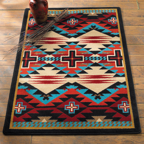 Southwest Rugs: Rustic Cross Blue Southwestern Rug Collection|Lone .