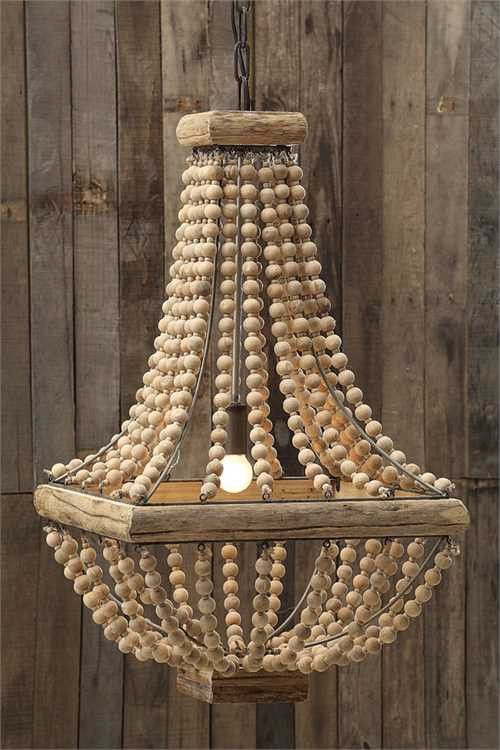Square Wooden Beaded Chandelier | Wood bead chandelier, Wooden .