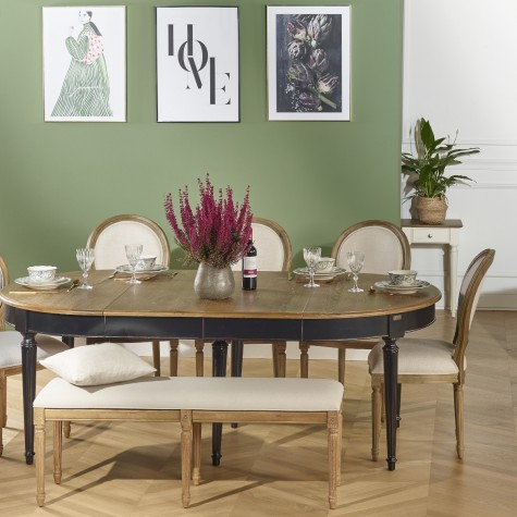 FLORENCE Oak and black extending dining table round by Robin Interio