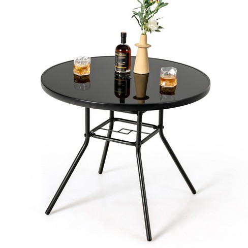 Costway 34 Inch Patio Dining Table Round Tempered Glass Tabletop .