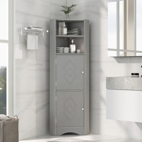 Tall Bathroom Freestanding Corner Cabinet With Door And Adjustable .