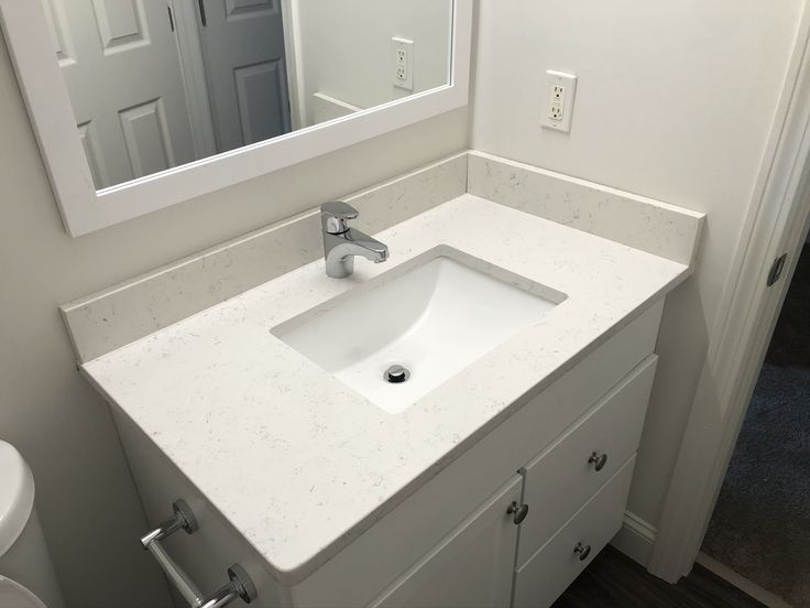 Bathroom Vanity Top In White Quartz | Bathroom design inspiration .