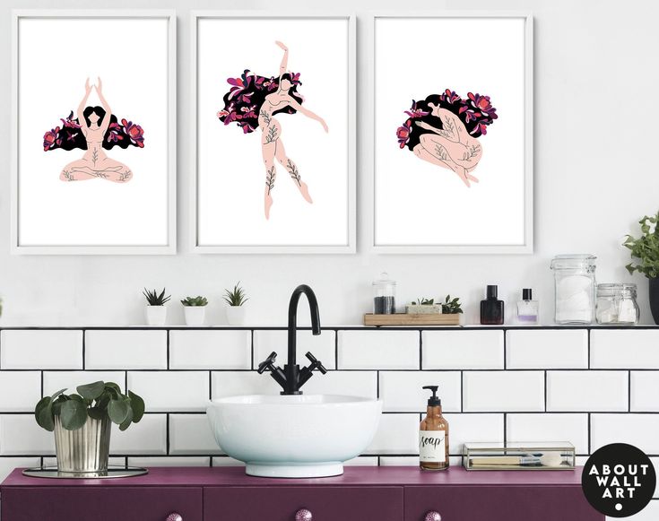 Spa bathroom art, botanical bathroom, plant print set of 3 .