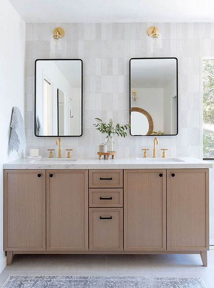 White oak bathroom vanity with slim shaker doors - California .