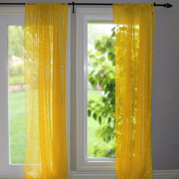 Floral Lace Window Curtain 58 Inch Wide Marigold Yellow - Walmart.c