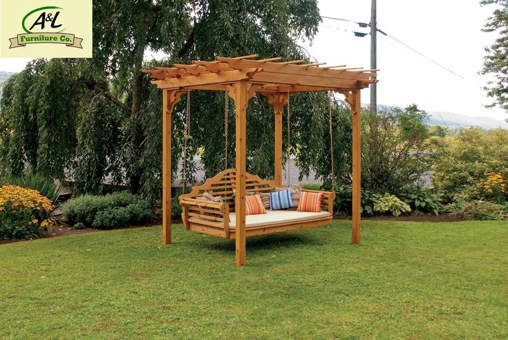 Cedar Pergola Swing Bed Stand - 6' x 8' / Gray Stain | Pergola .