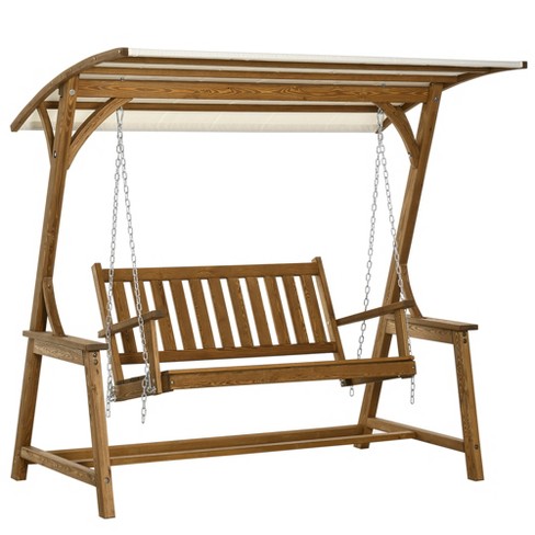 Outsunny 2 Seater Porch Swing With Canopy, Wooden Patio Swing .