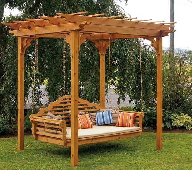 Cedar Pergola Swing Bed Stand | Pergola, Backyard, Pergola swi