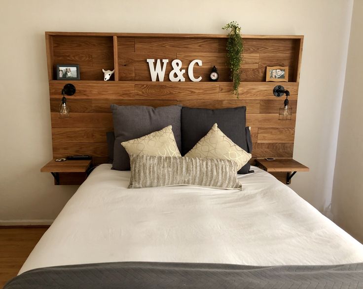 DIY Wooden Headboard with Shelves | Diy bed headboard, Headboard .