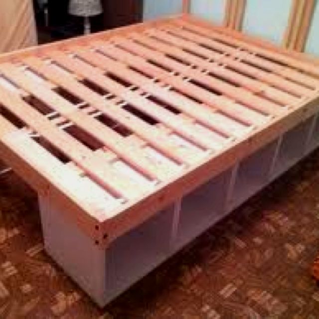 DIY bed frame with storage...love this idea! | Diy storage bed .