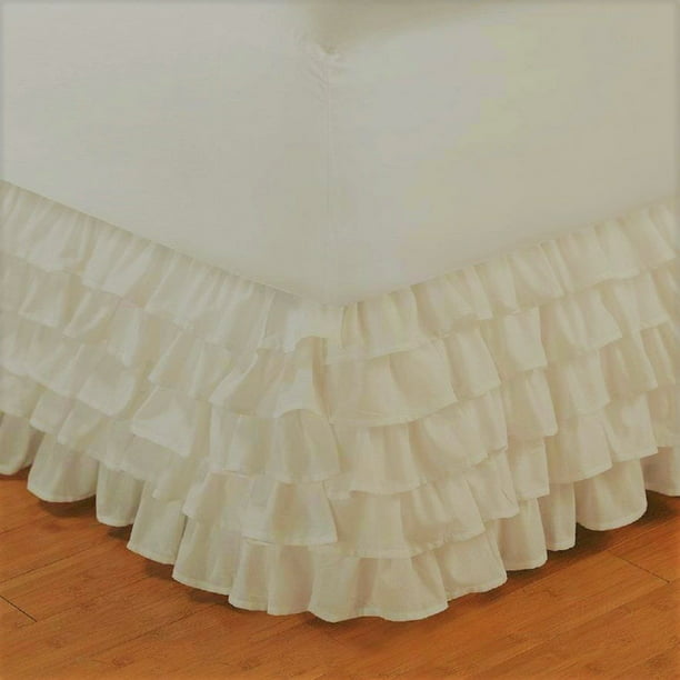 Gypsy Twin Ivory Ruffled Bed Skirt Wrap Around Layered Solid Bed .