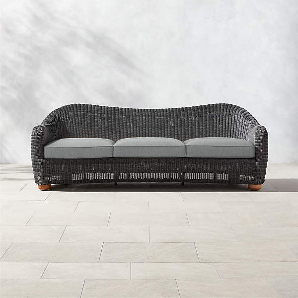 Bacio Modern Rattan Outdoor Sofa with Grey Sunbrella Cushions | C