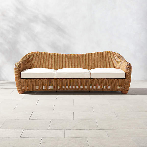 Bacio Modern Rattan Outdoor Sofa with Ivory Sunbrella Cushions | C
