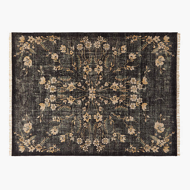 Lavish Modern Black Floral Wool Area Rug 9'x12' + Reviews | C