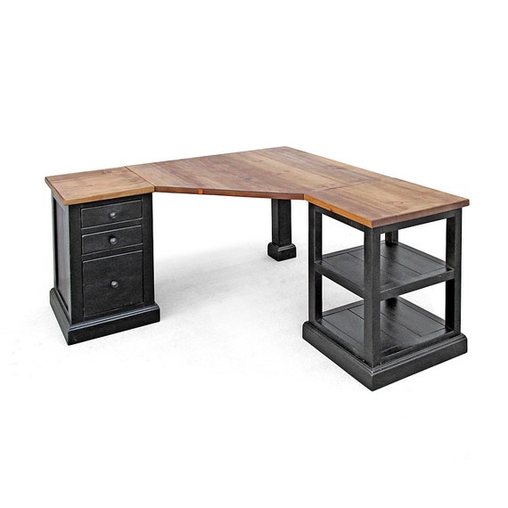 Desk Corner Desk Reclaimed Wood File Cabinet Bookshelf - Et