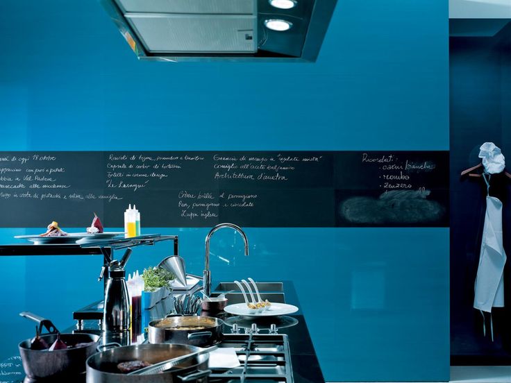 Blue Kitchen With Chalkboard Paint Border | Kitchen colors .
