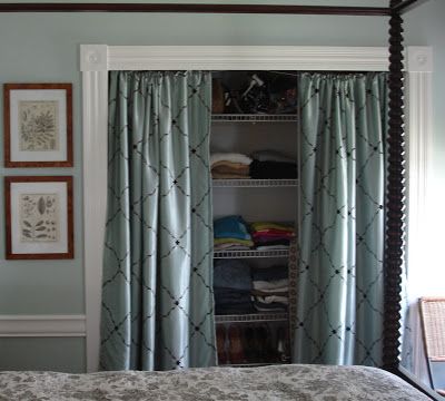 Fabric closet doors | Diy closet doors, Curtains for closet doors .