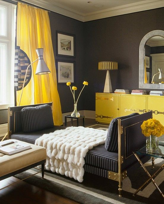 Hot Color Combo: Yellow & Gray | Yellow gray room, Living room .