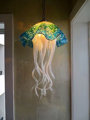 Hand Blown Glass Chandelier - Jellyfish Light - Art Glass Lighting .
