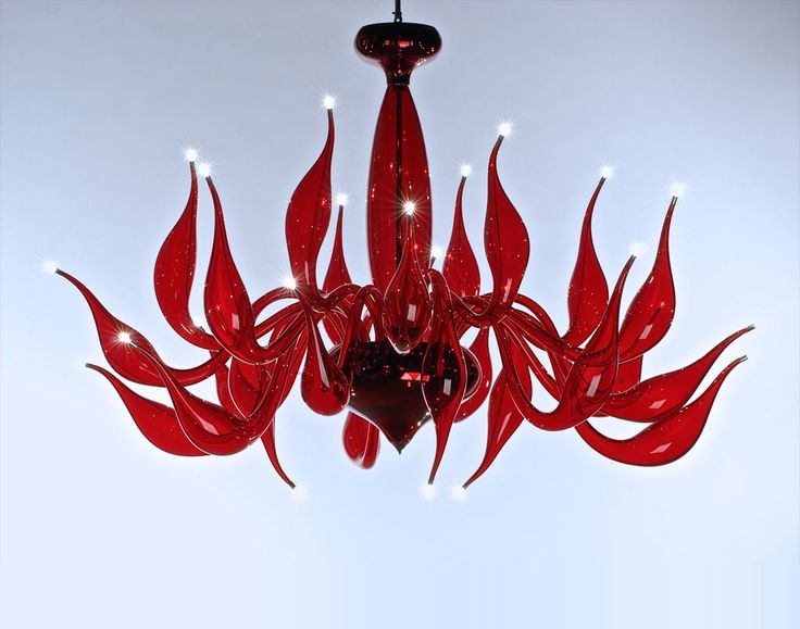Red chandelier LU 4, Blown glass chandelier design, modern and .