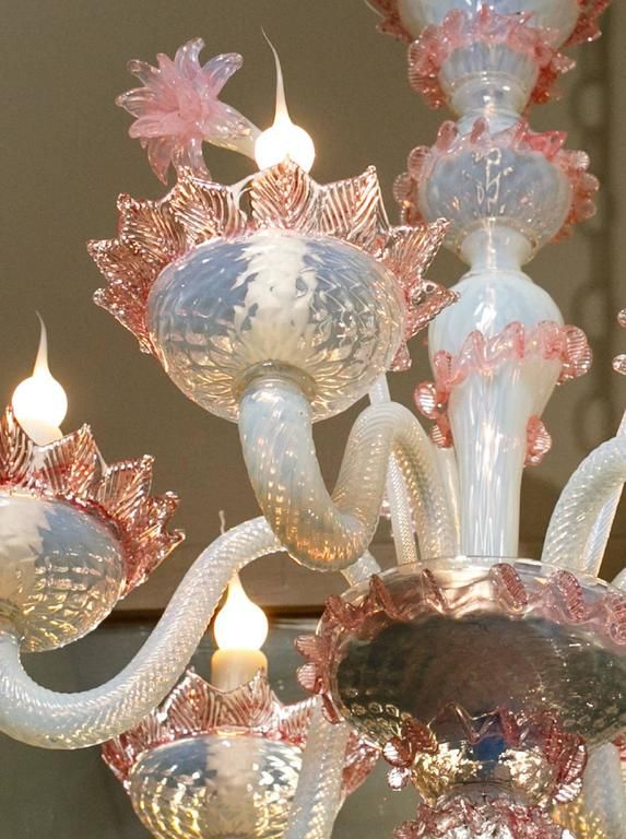 Pink and White Murano Blown Glass Chandelier with Flowers, circa .
