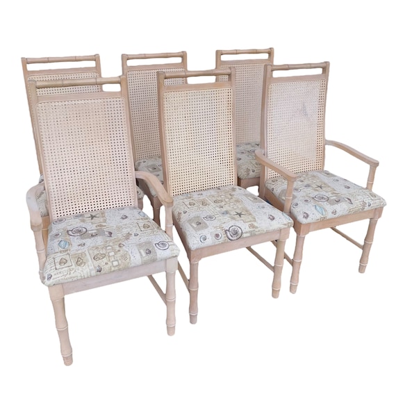 Set of 6 Faux Bamboo Dining Chairs by Broyhill Vintage - Et