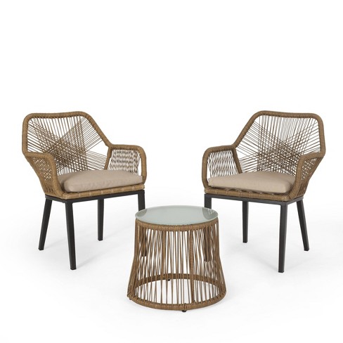 Russel 3pc Outdoor Wicker 2 Seater Chat Set - Light Brown/beige .