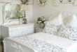 White Cottage Style Bedroom - Vintage head and footboard. Shabby .