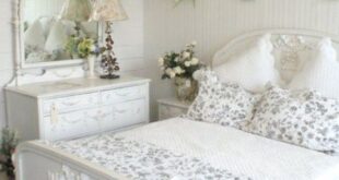 White Cottage Style Bedroom - Vintage head and footboard. Shabby .