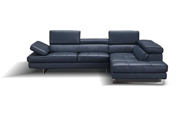 GIOVANNA Blue Leather Sectional Sofa (Left Facing)-Buy ($4770) in .