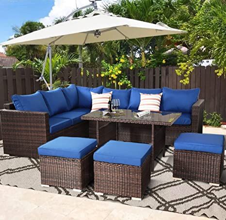 Outime Patio Furniture Garden Dinning Sectional Sofa Brown Wicker .