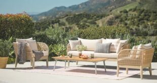 Washed Oak & Woven Polypropylene Fabric Outdoor Patio Set | Kotelu .