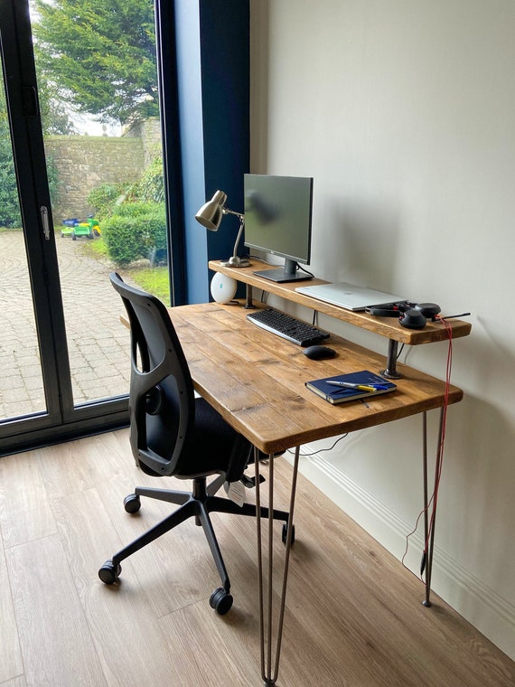 Desk With Monitor Stand. Rustic Design With Sustainably - Etsy Isra