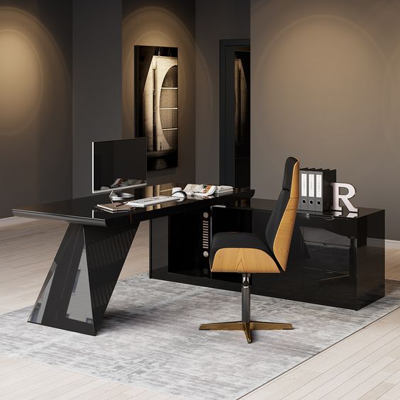 70.9" Modern Black L-Shape Executive Desk Drawers & Cabinet Large .